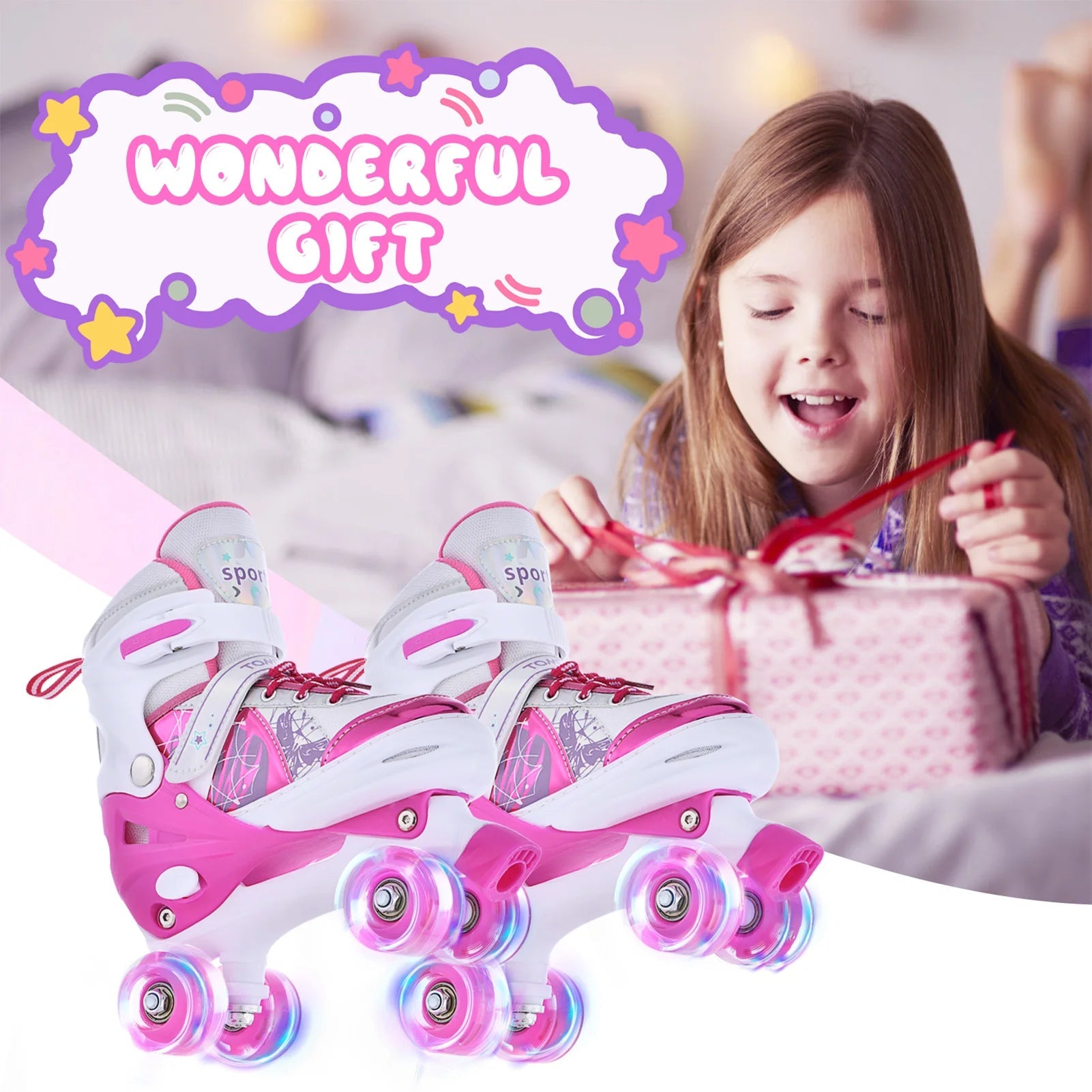 Adjustable Light-Up Roller Skates for Kids Girls and Boys Outdoor Fun